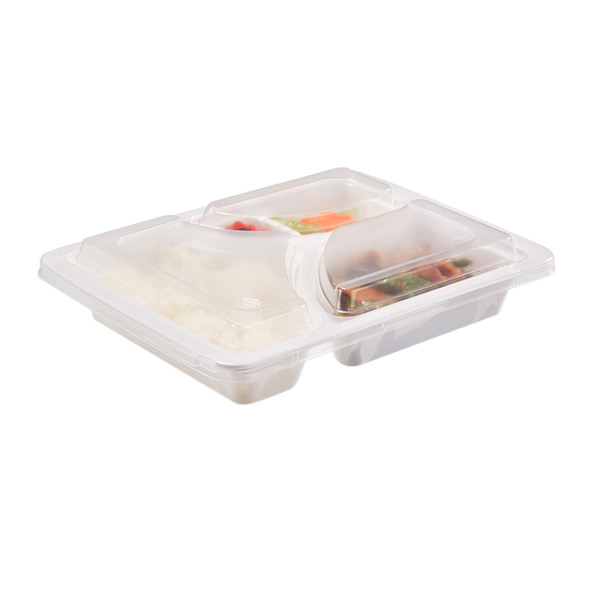 4格PP午餐食品取出容器，带透明盖子