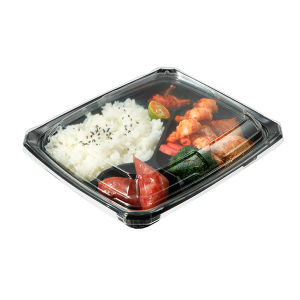 4格可堆叠塑料微波炉黑色底午餐食品容器带盖