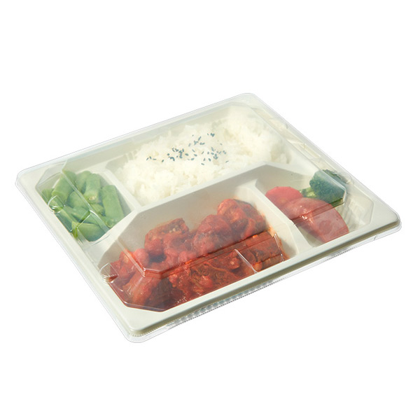 环保4格白色底座塑料食品容器带盖
