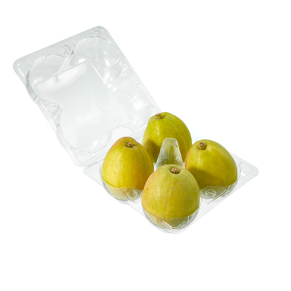 批发方形透明塑料水果梨翻盖盒包装容器
