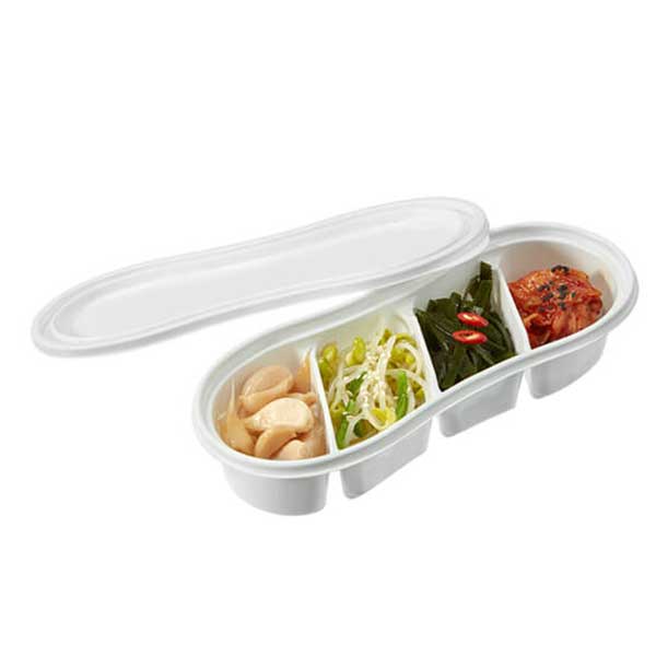 4格轻食餐盒 白色聚丙烯容器一次性带盖